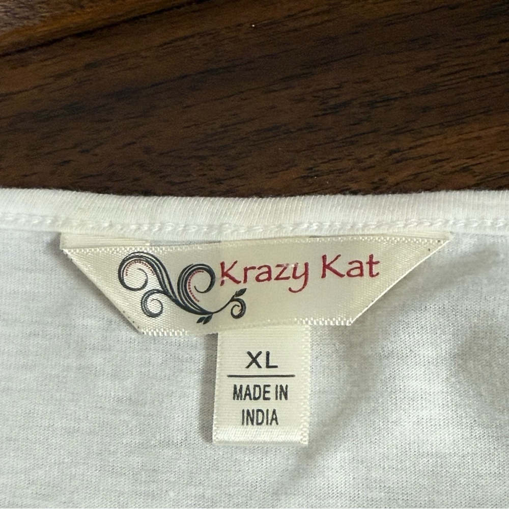 Krazy Kat White Lace Applique V-Neck Boho Tunic Top 3/4 Sleeve XL - Picture 6 of 9